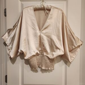 Cream Silky Wide Sleeve Top